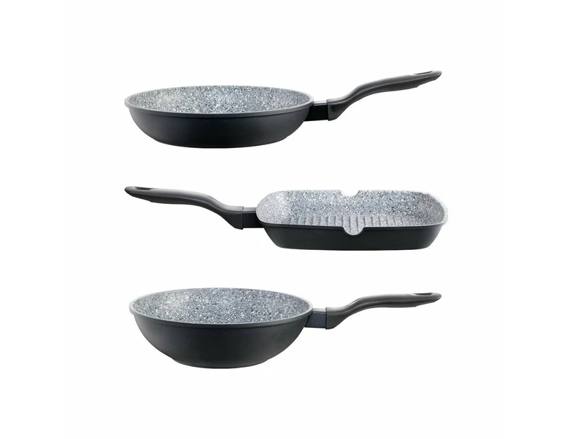 Baccarat STONEX2 Ceramic Non Stick Cast Aluminium Grill, Fry & Wok Tri Pack Size 28cm
