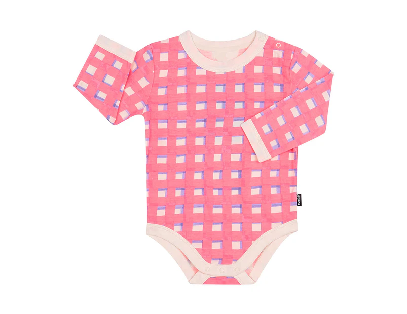 Bonds Baby Roomies Long Sleeve Bodysuit - Painters Gingham Pink