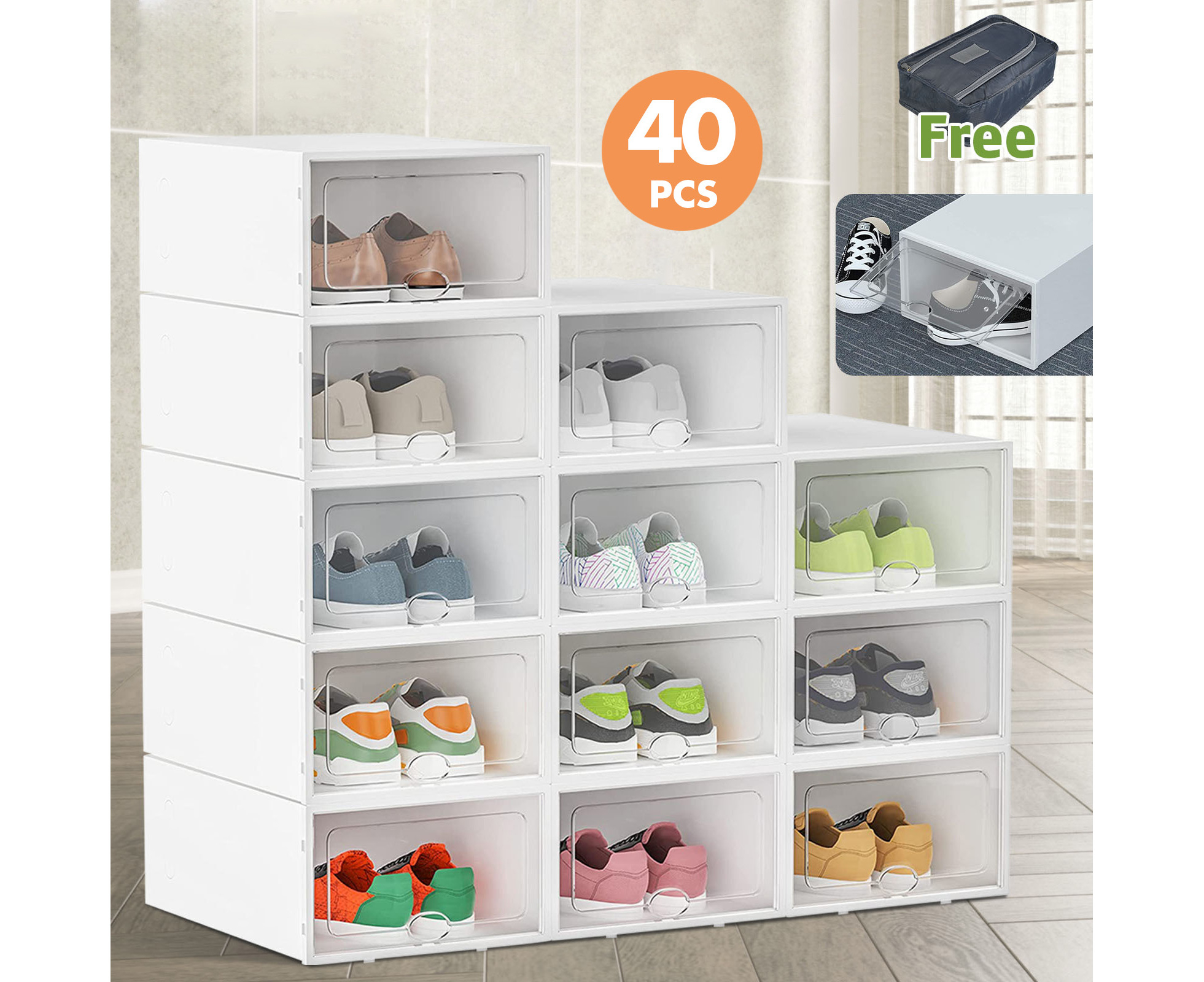 Mingerder Shoe Organizer Boxes Side Door Shoe Storages for Closet，12 Pack Shoe  Box Clear Plastic Stackable Can Connect Dustproof and Ventilated Debris  Storage B… | Shoe organizer, Closet shoe storage, Organization boxes