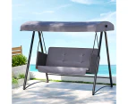 Gardeon Outdoor Swing Chair Garden Bench Furniture Canopy 3 Seater Rattan Grey