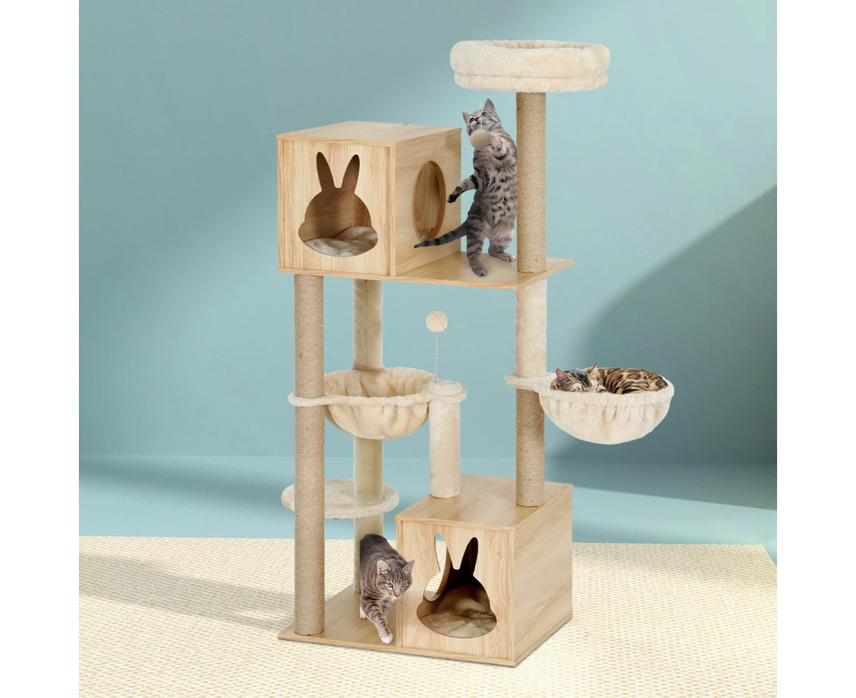 i.Pet Cat Tree 141cm Tower Scratching Post Scratcher Wood Bed Condo Toys House Ladder