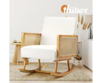 Oikiture Rocking Chair Nursing Armchair Linen Accent Chairs PE Rattan Beige