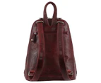 Milleni Womens Twin Zip Backpack Nappa Italian Leather Bag Travel - Cherry