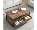 HLiving Rectangular Farmhouse Coffee Table with Open Storage Shelves and 2 Drawers,Cocktail Table with Metal Frame,Rustic Brown