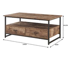 HLiving Rectangular Farmhouse Coffee Table with Open Storage Shelves and 2 Drawers,Cocktail Table with Metal Frame,Rustic Brown