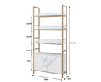 HLiving 5 Tier Bookshelf with 2 Cabinets, Marble White Look and Gold Bookshelf with Doors,White