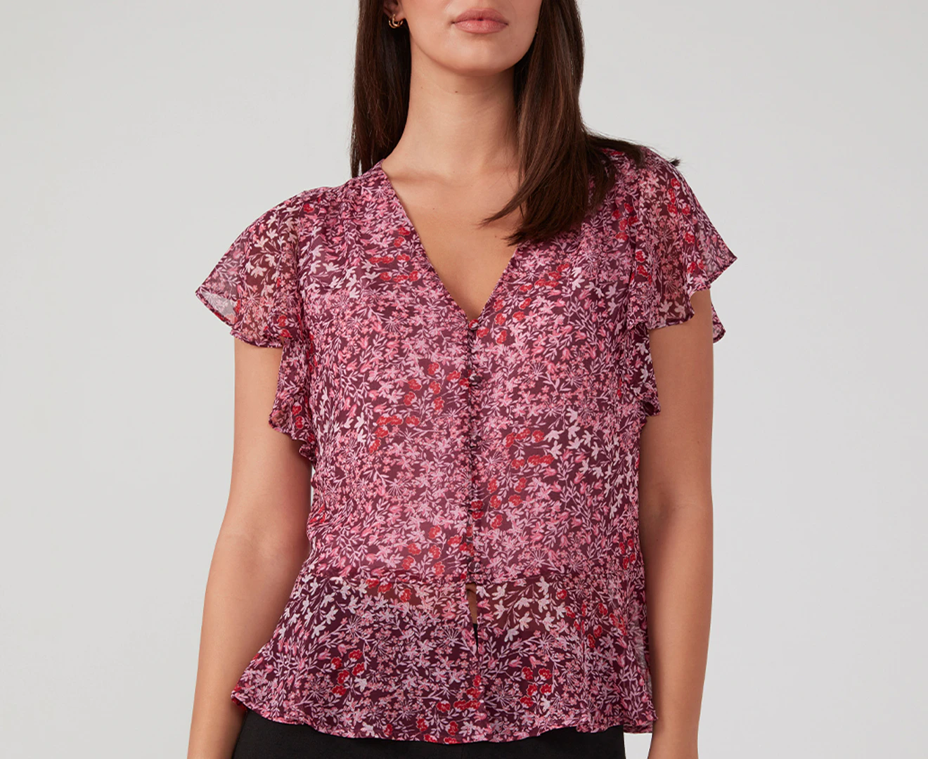 Stella Women's Button Up Floral Top - Pink