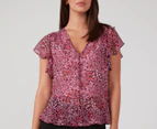 Stella Women's Button Up Floral Top - Pink