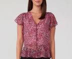 Stella Women's Button Up Floral Top - Pink