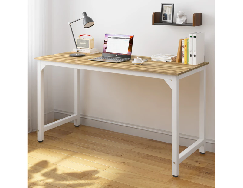 Advwin Office Computer Desk Study Table Wooden Workstation Oak Desktop+White Frame