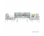 Paris 5 Seater White Aluminium Sofa Lounge Set Light Grey Cushion