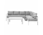 Paris 6 Seater White Aluminium L Shaped Sofa Lounge Set Light Grey Cushion