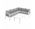 Paris 6 Seater White Aluminium L Shaped Sofa Lounge Set Light Grey Cushion