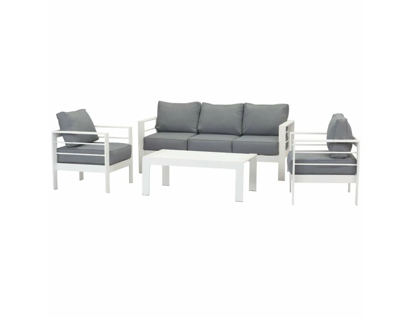 Paris 5 Seater White Aluminium Sofa Lounge Set Grey Cushion