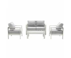 Paris 4 Piece White Aluminium Sofa Lounge Set Light Grey Cushion