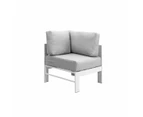 Paris 6 Seater White Aluminium L Shaped Sofa Lounge Set Light Grey Cushion