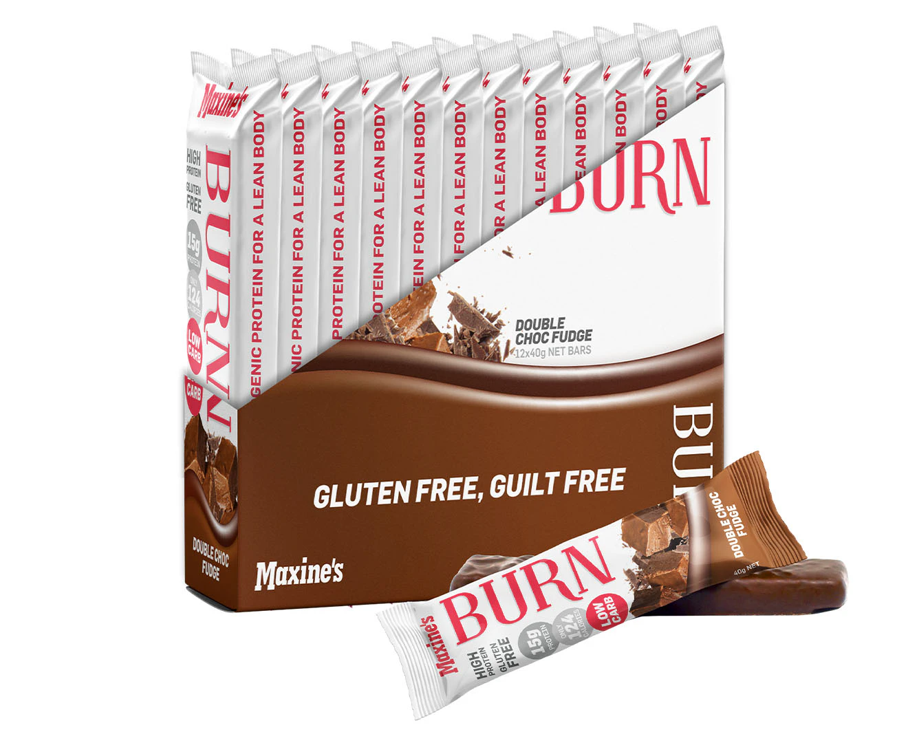 12 x Maxine's Burn Protein Bars Double Choc Fudge 40g