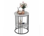 2-Tier Black Marble Side Table Round Coffee Table Nightstand Jewellery Storage