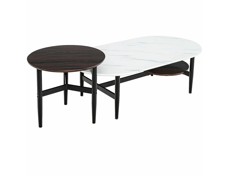 Coffee Table Nesting Table Set Faux Marble Oval & Round End Table Modern