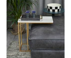 Solid Real Marble End Table Gold Metal C Shaped Frame Coffee Sofa Bedside Table