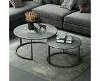 Set of 2 Real Marble Round Nesting Coffee Table Grey Side End Table Accent Table