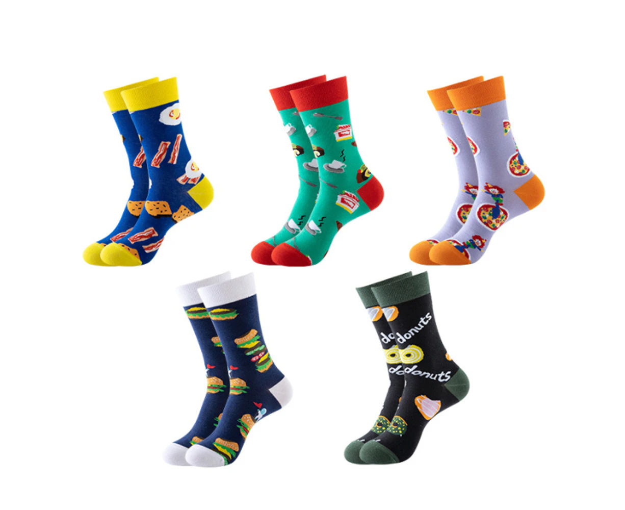 Kings Collection Unisex 5 Pairs of Food Style Pattern Cozy Socks, Fun Dress Socks Colorful Funny Novelty Casual Crew Socks - Multi Color