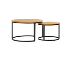 Oikiture Set of 2 Coffee Table Round Nesting Side End Table Natural