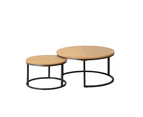 Oikiture Set of 2 Coffee Table Round Nesting Side End Table Natural
