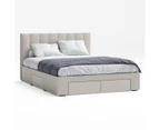 Fabric Storage Bed Frame with 4 Large Drawers in King, Queen and Double Size (Vertical Panel, Beige)