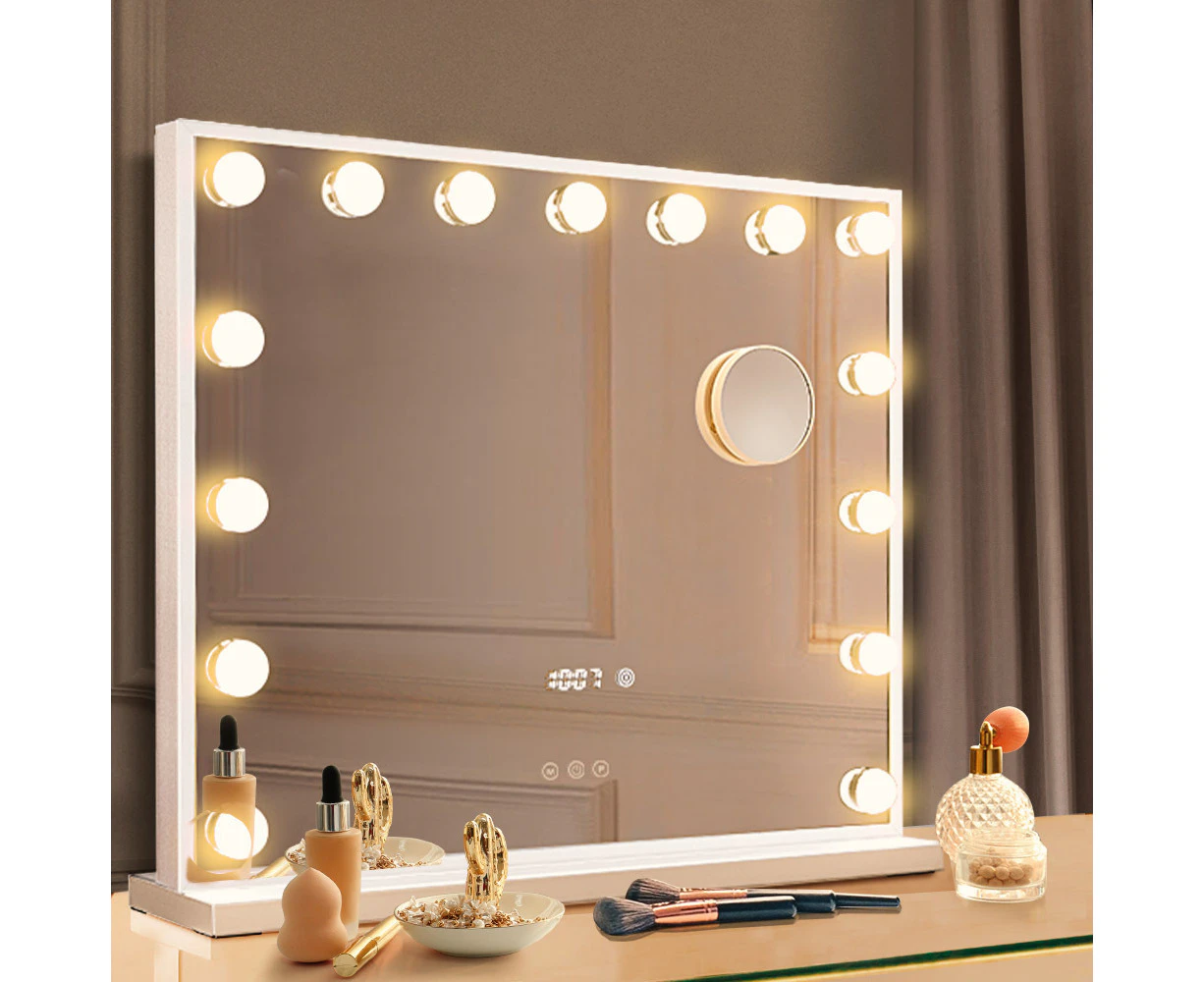 Simplus Time Display Makeup Mirror Vanity Hollywood Lighted Mirrors 15 LED Blubs 60X52CM