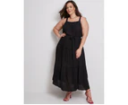 AUTOGRAPH - Plus Size - Womens Dress -  Strappy Belted Tiered Maxi Dress - Black