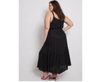 AUTOGRAPH - Plus Size - Womens Dress -  Strappy Belted Tiered Maxi Dress - Black