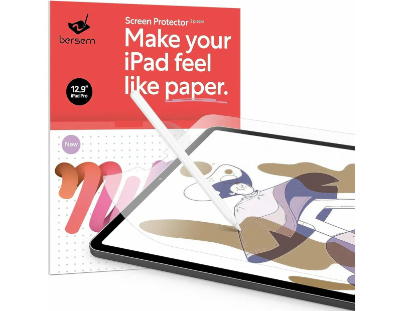 iPad Pro 12.9 2022/2021/2020/2018 (M2/M1/6th/5th/4th/3rd Gen) Screen Protector, Genuine Bersem Paperfeel Paper Texture Film for Apple 2PCS - Clear