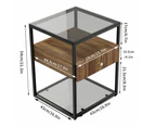 3-tiers Glass End Table Nightstand w Drawer & Shelf Heavy Duty Side Table Black