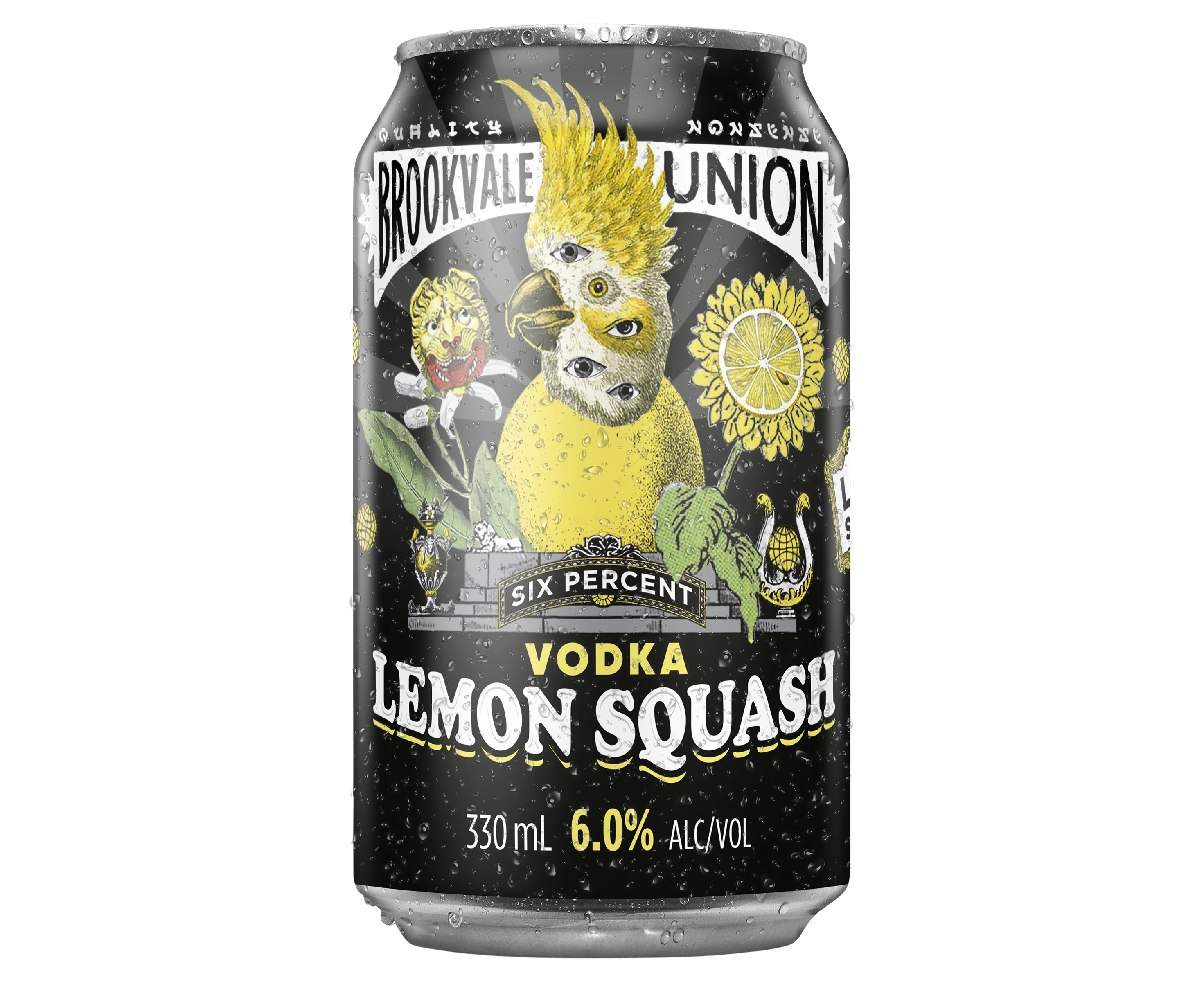 Brookvale Union Vodka Lemon Squash Mixed Drink, Zesty & Refreshing Finish, 6% ABV, 330mL (Case of 24 Cans)