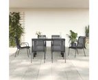 7 Piece Garden Dining Set Black Steel and Textilene