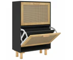 vidaXL Shoe Cabinet Black 52x25x80 cm Engineered Wood and Natural Rattan