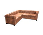 vidaXL Chesterfield Corner Sofa 5-Seater Artificial Leather Brown