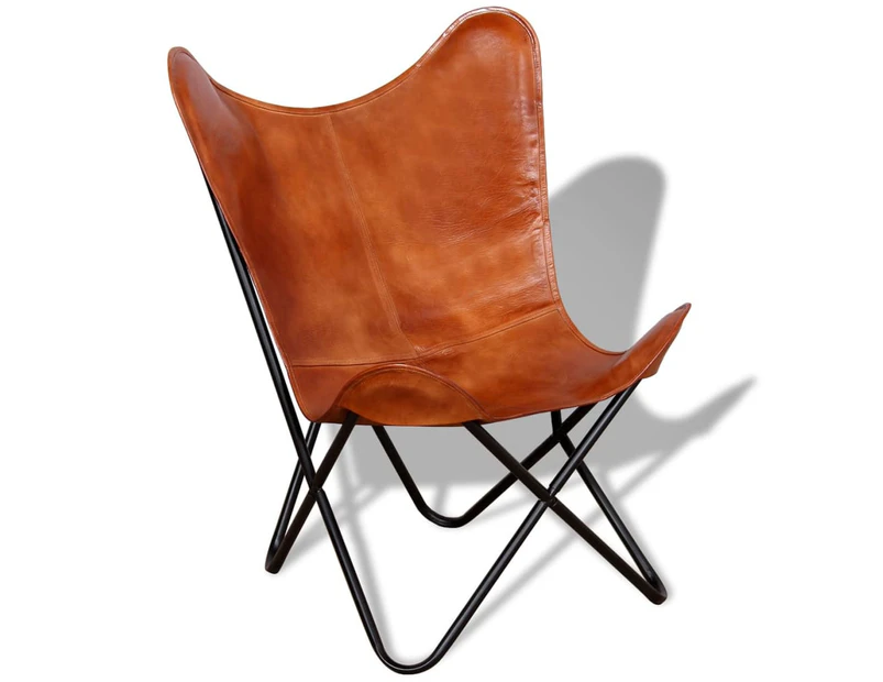 vidaXL Butterfly Chair Brown Real Leather