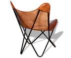 vidaXL Butterfly Chair Brown Real Leather