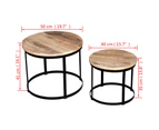vidaXL Coffee Table Set 2 Pieces Rough Mango Wood Round 40/50 cm