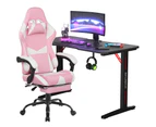 Gaming Desk 120cm & Gaming Chair with Footrest Computer Office Pink