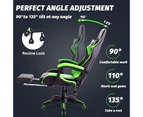Gaming Office Desk LED Light & Gaming Office Chair Tilt 135°with Footrest Green