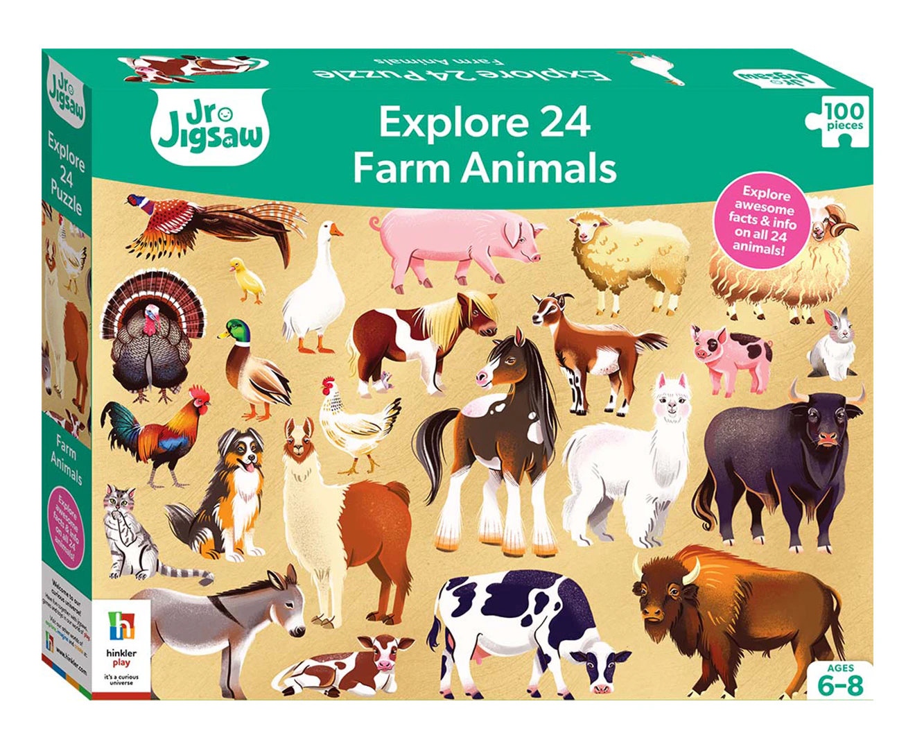 Hinkler Explore 24 Farm Animals 100-Piece Jigsaw Puzzle