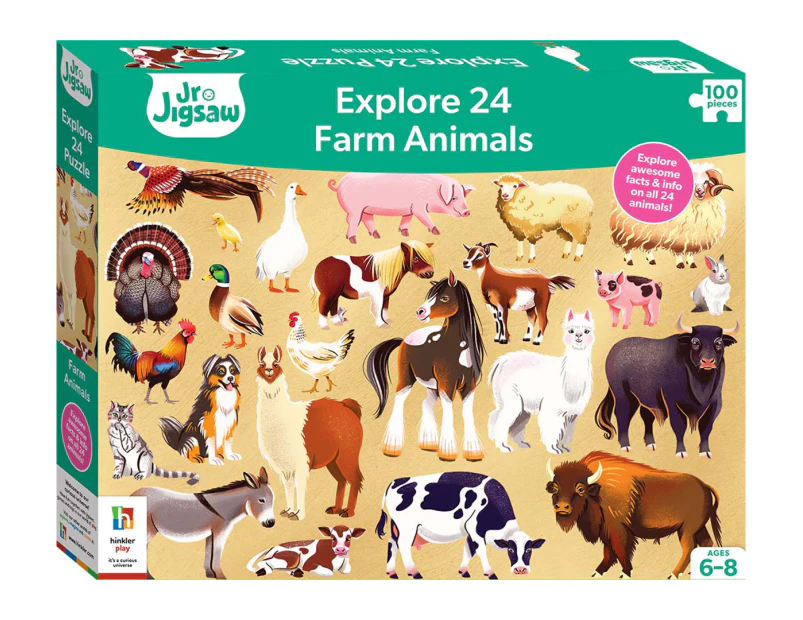 Hinkler Explore 24 Farm Animals 100-Piece Jigsaw Puzzle