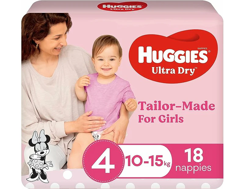 Huggies Ultra Dry Nappies Girls Size 4 10-15kg 18pk