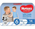 Huggies Ultra Dry Size 6 16kg+ Nappies For Boys 14pk
