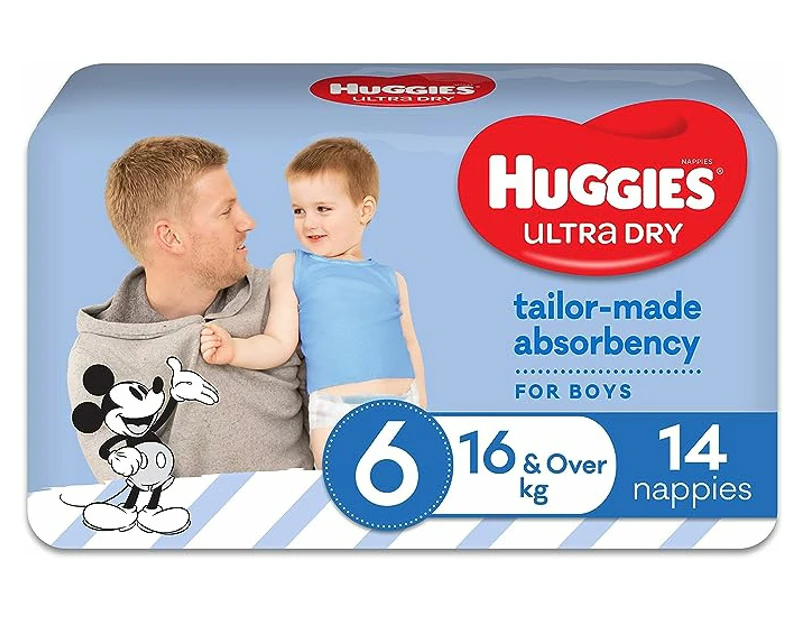 Huggies Ultra Dry Size 6 16kg+ Nappies For Boys 14pk