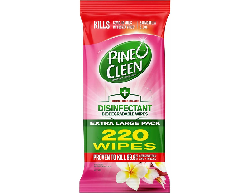 Pine O Cleen Disinfectant Biodegradable Multipurpose Wipes, Tropical Blossom, 220 Wipes