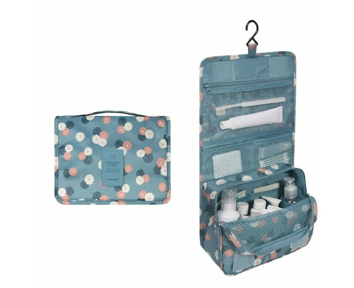 Hanging Travel Toiletry Bag Collapsible Makeup Storage Kit - Blue Flower